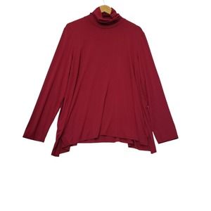 Marla Wynne Burgundy‎ Turtleneck Tunic Top Flowy Blouse Long Sleeve Popover 1X